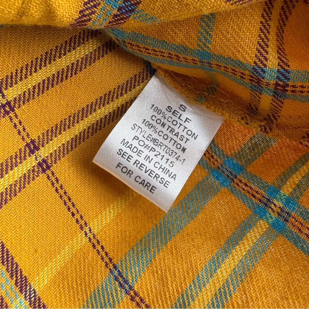 12th Tribe Colorblock Plaid Cropped Button Up Flannel Raw Hem Small - Picture 6 of 7